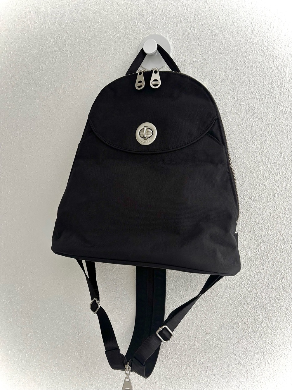 Baggallini Black Nylon Backpack with Silver Turn-Lock